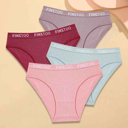 FINETOO 4Pcs Cotton Striped Underwear Women&