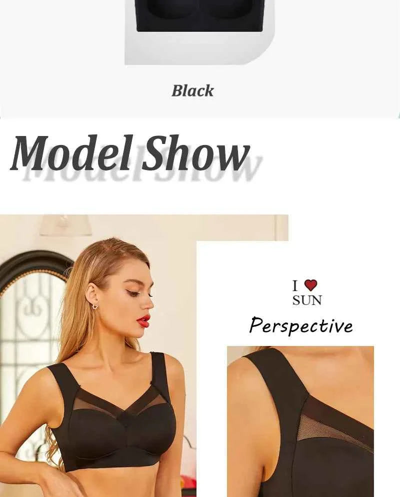 Women Sexy Bra Full Cup Brassiere Female U Back Underwear Lace Splicing Pespective Bralette V Neck Intimates Lingerie Large Size