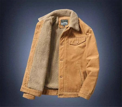 Men’s Corduroy Fleece-Lined Winter Jacket – Warm Casual Coat, Retro Korean Style in Grey, Green, Coffee &amp; Tan