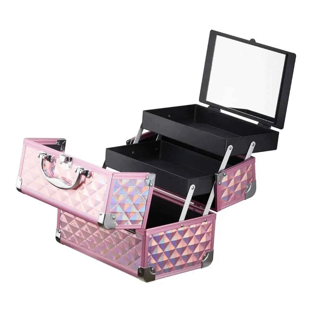 Modishion Professional Makeup Case Portable Makeup Case 2 Trays with Mirror Makeup Tool Storage Box Travel Makeup Case