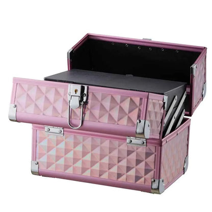 Modishion Professional Makeup Case Portable Makeup Case 2 Trays with Mirror Makeup Tool Storage Box Travel Makeup Case