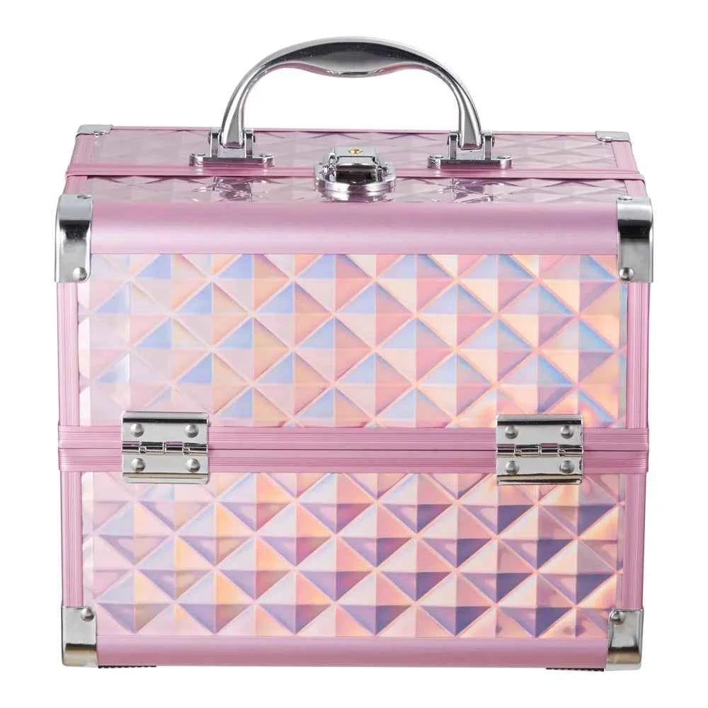 Modishion Professional Makeup Case Portable Makeup Case 2 Trays with Mirror Makeup Tool Storage Box Travel Makeup Case