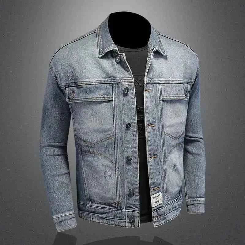Men’s Classic Denim Jacket – Retro Casual Streetwear Outerwear with Turn-Down Collar and Button Closure, All-Season Fashion Coat