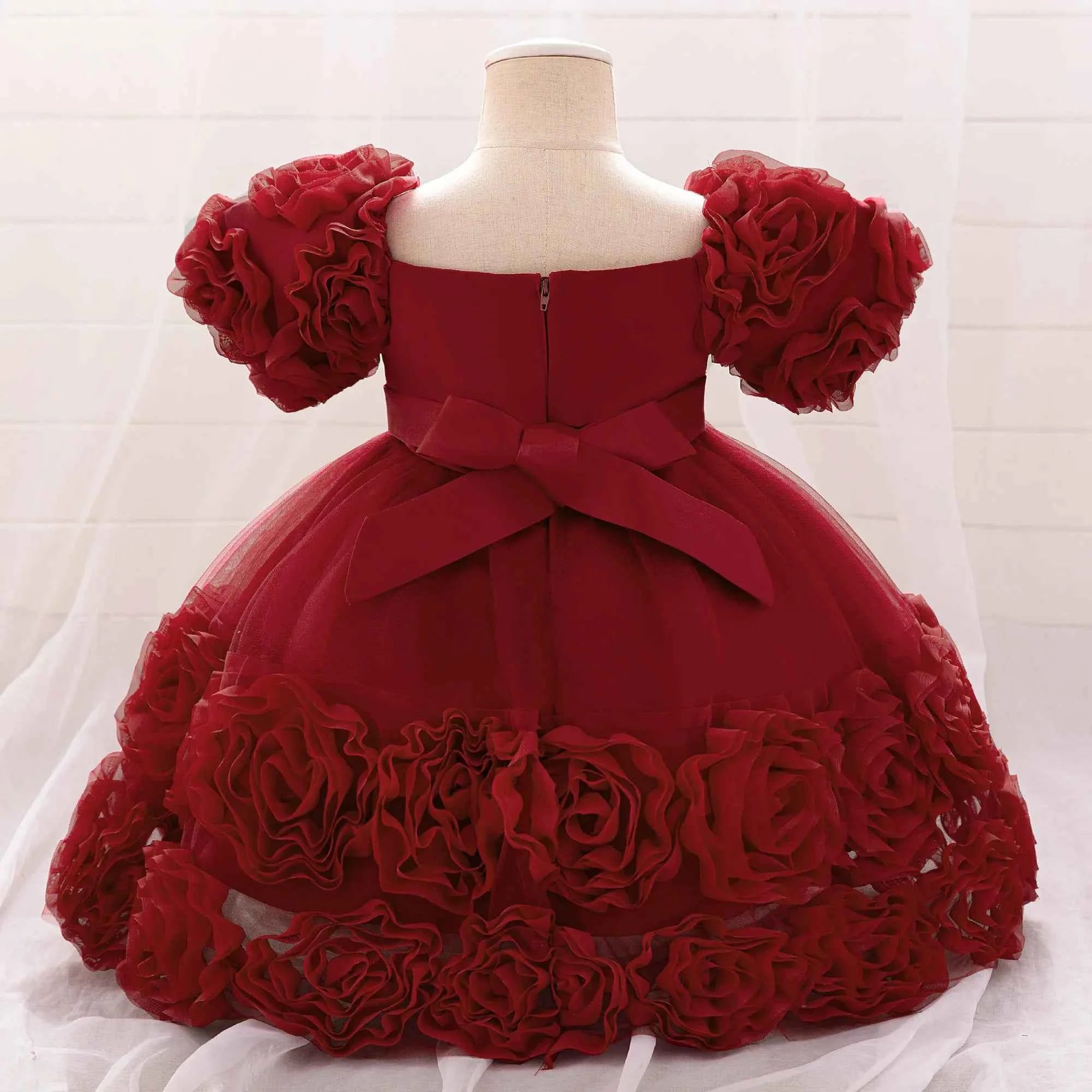 Girls 3D Flower Party Princess Dress for Baby Christmas Gown 1-10 Yrs Birthday Bow Tulle Bridemaid Dresses Wedding Kids Clothing
