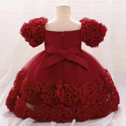 Girls 3D Flower Party Princess Dress for Baby Christmas Gown 1-10 Yrs Birthday Bow Tulle Bridemaid Dresses Wedding Kids Clothing
