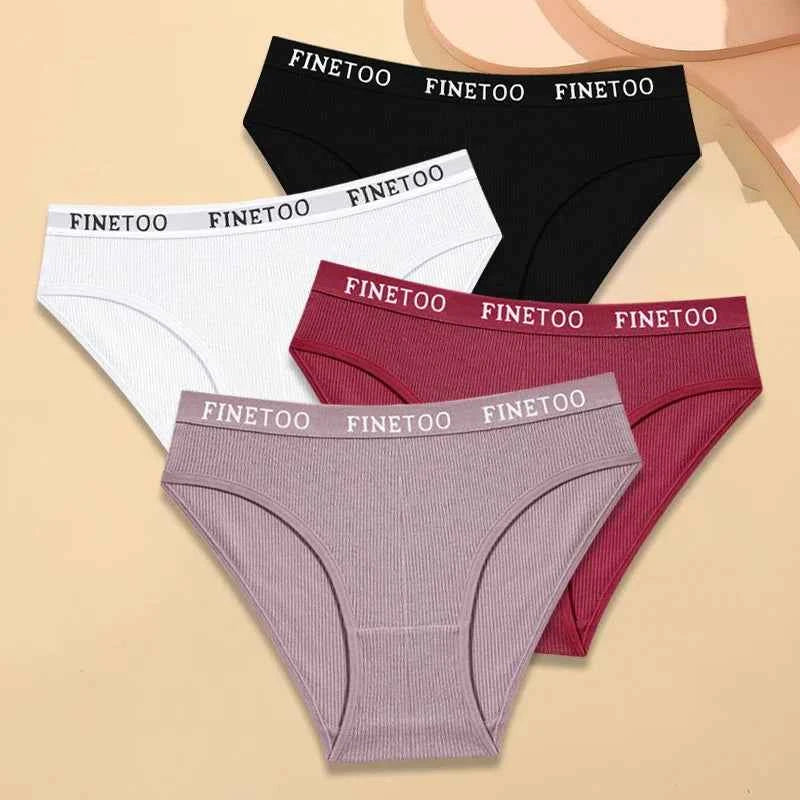 FINETOO 4Pcs Cotton Striped Underwear Women&