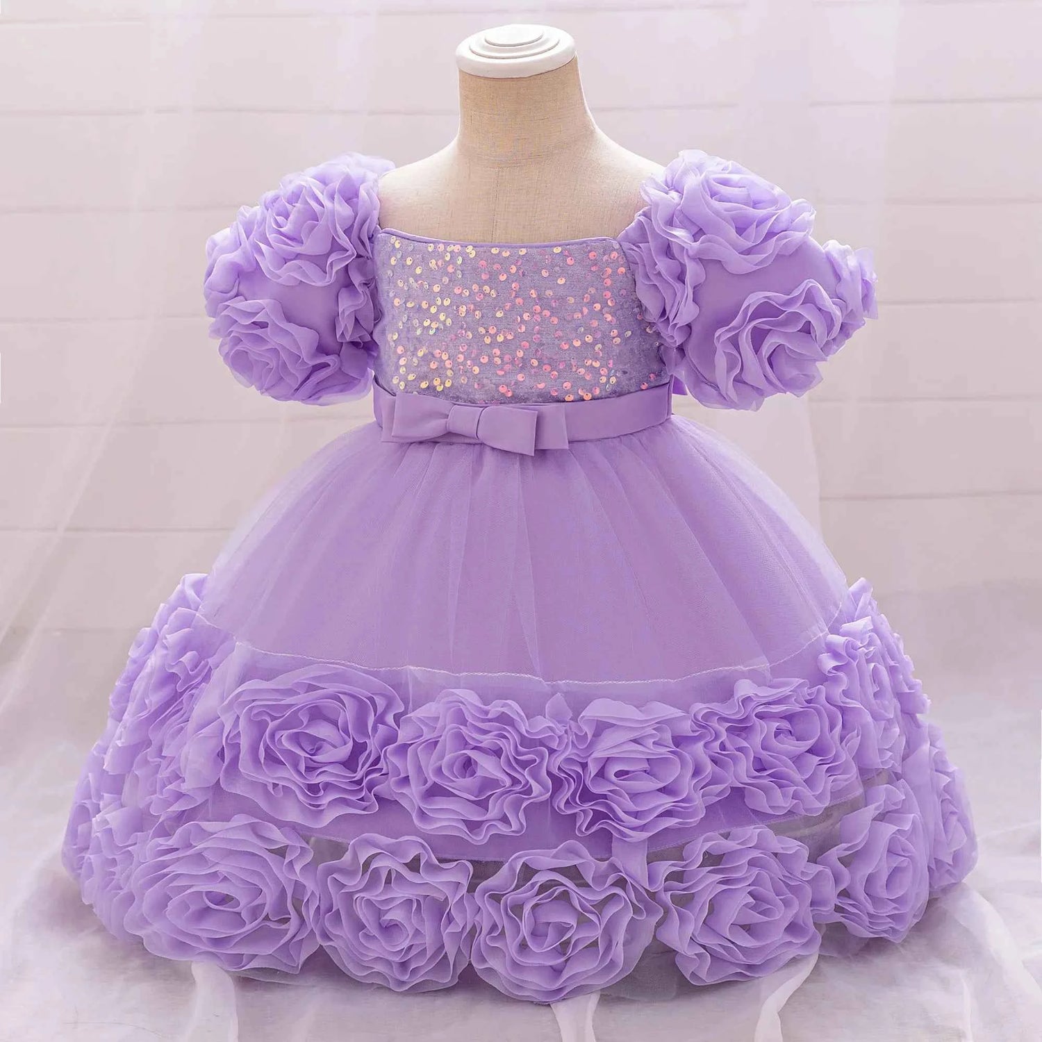 Girls 3D Flower Party Princess Dress for Baby Christmas Gown 1-10 Yrs Birthday Bow Tulle Bridemaid Dresses Wedding Kids Clothing