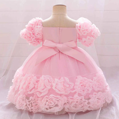 Girls 3D Flower Party Princess Dress for Baby Christmas Gown 1-10 Yrs Birthday Bow Tulle Bridemaid Dresses Wedding Kids Clothing