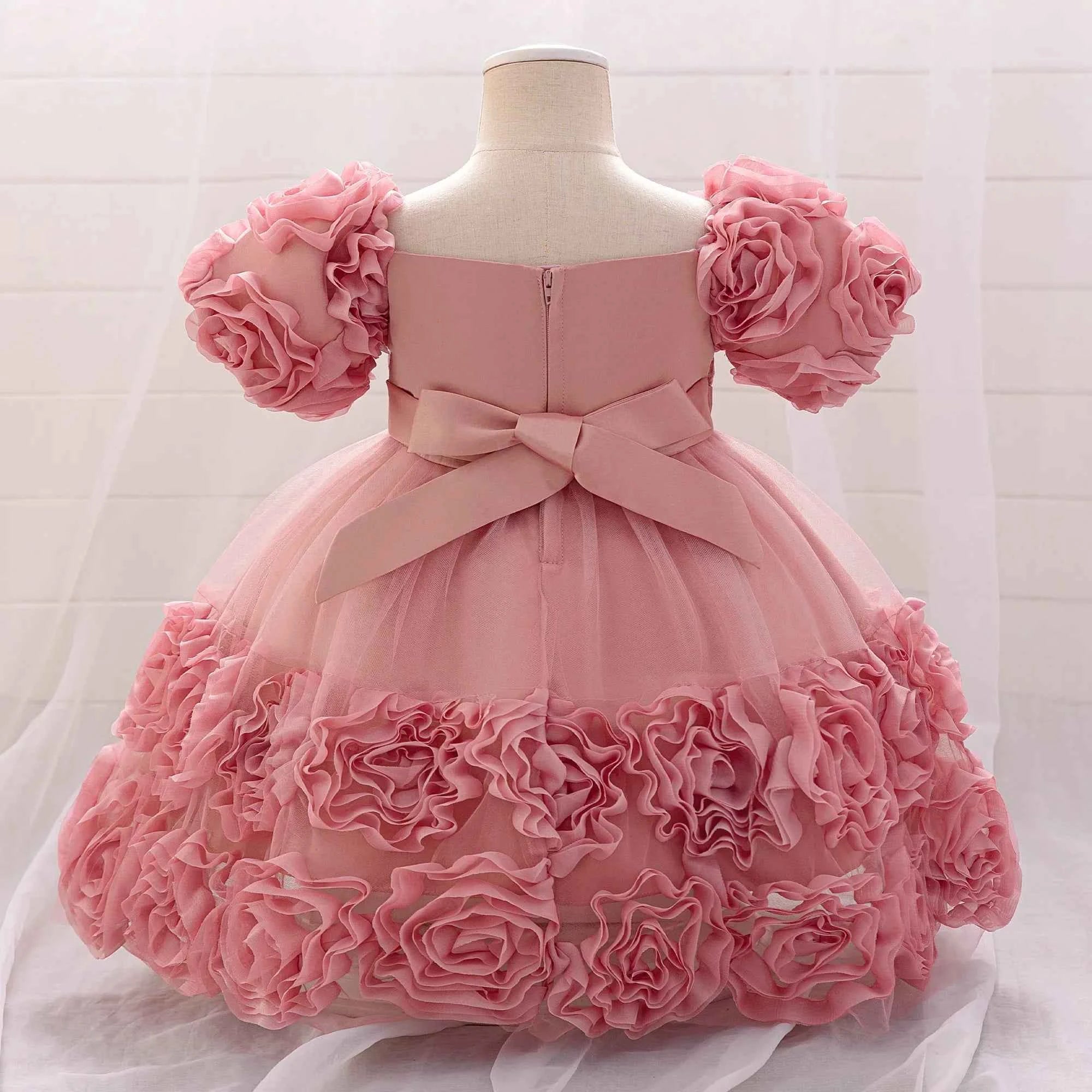 Girls 3D Flower Party Princess Dress for Baby Christmas Gown 1-10 Yrs Birthday Bow Tulle Bridemaid Dresses Wedding Kids Clothing