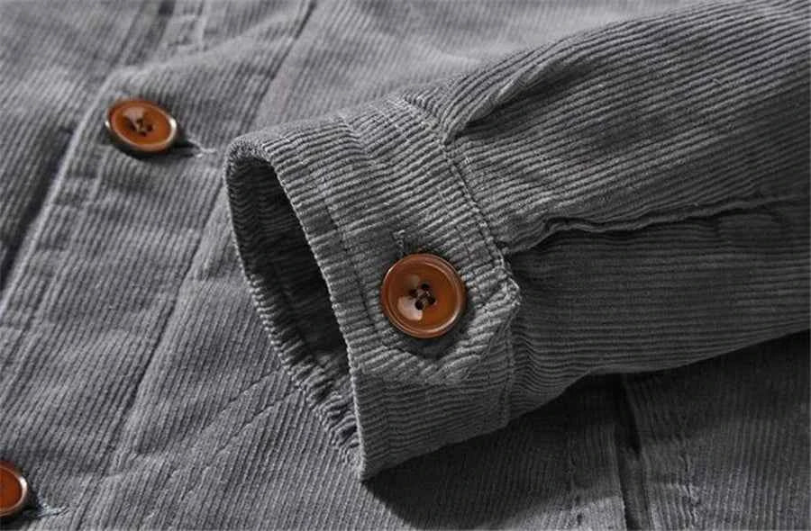 Men’s Corduroy Fleece-Lined Winter Jacket – Warm Casual Coat, Retro Korean Style in Grey, Green, Coffee &amp; Tan