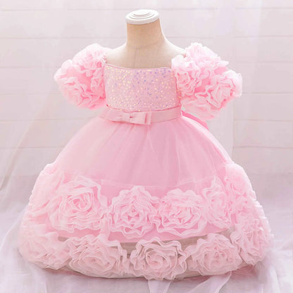 Girls 3D Flower Party Princess Dress for Baby Christmas Gown 1-10 Yrs Birthday Bow Tulle Bridemaid Dresses Wedding Kids Clothing