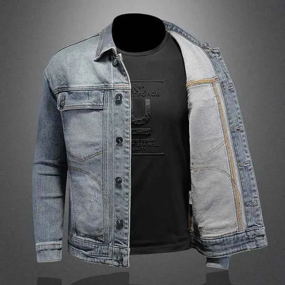 Men’s Classic Denim Jacket – Retro Casual Streetwear Outerwear with Turn-Down Collar and Button Closure, All-Season Fashion Coat