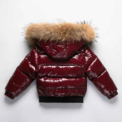 Kids Winter Down Jacket For Real Fur Waterproof Shiny Thick Warm Jackets