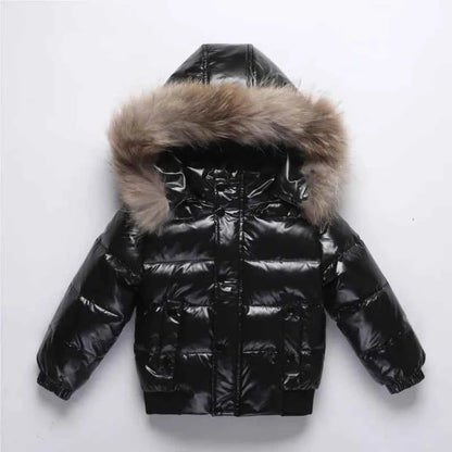 Kids Winter Down Jacket For Real Fur Waterproof Shiny Thick Warm Jackets