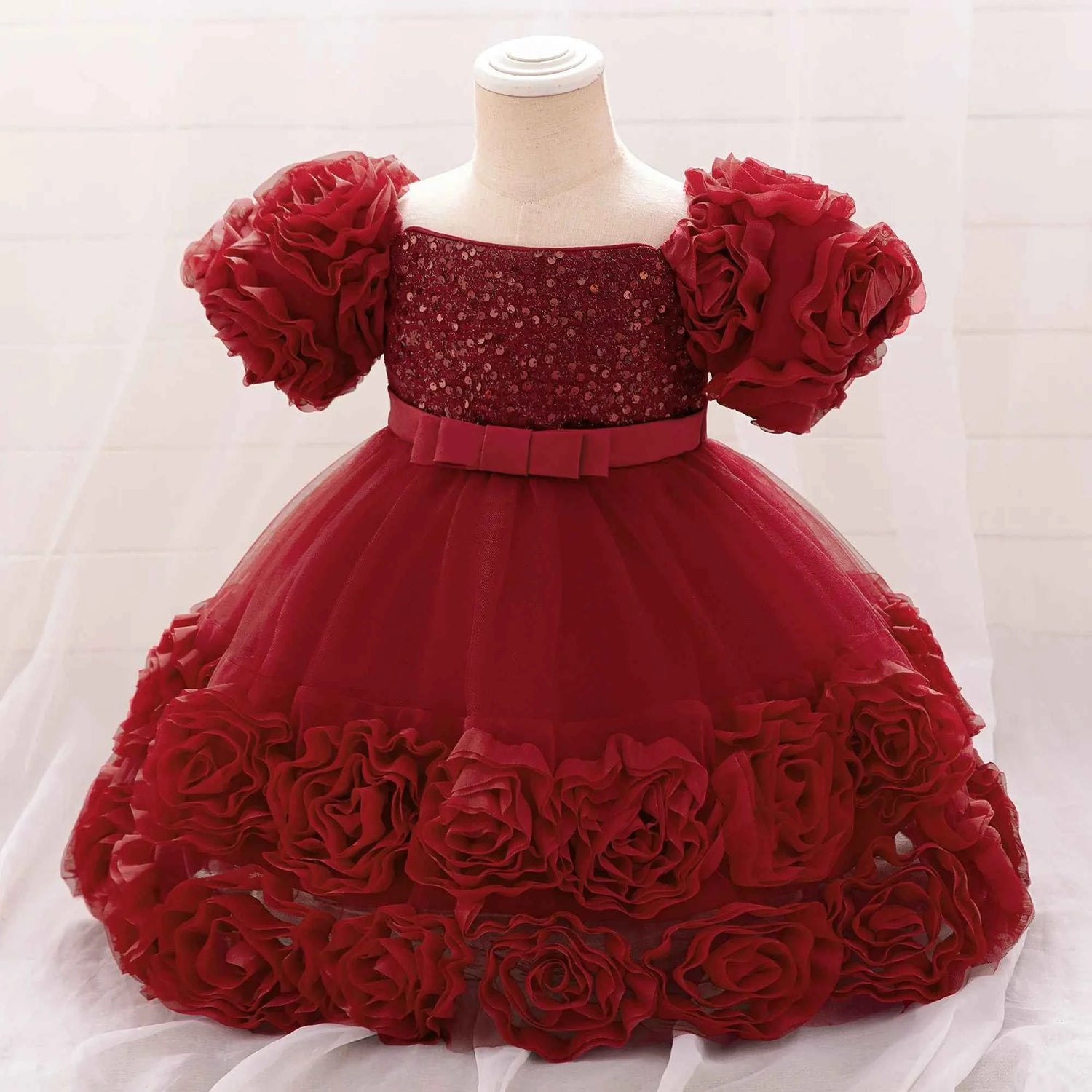 Girls 3D Flower Party Princess Dress for Baby Christmas Gown 1-10 Yrs Birthday Bow Tulle Bridemaid Dresses Wedding Kids Clothing