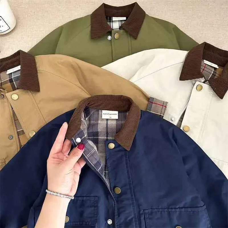 Boys Plaid Lined Jacket, Spring Autumn Cotton Coat