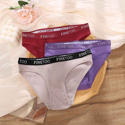 FINETOO 4Pcs Cotton Striped Underwear Women&