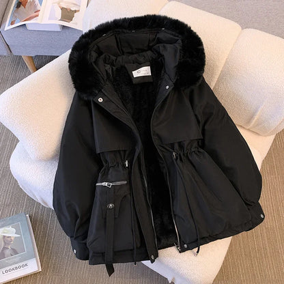 Women Winter Big Fur Hooded Collar Long Parka