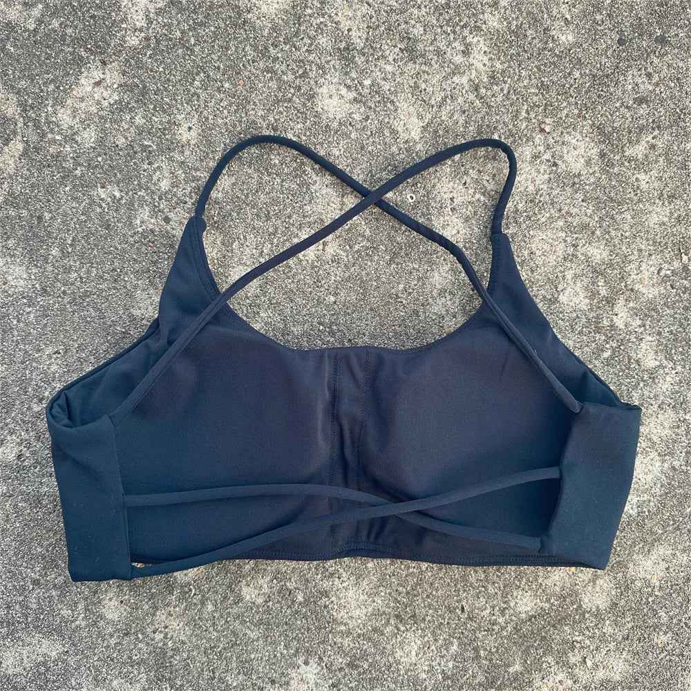 Solid Color Underwear Cross-back Women Fitness Bra Yoga Vest Gym Sport Top Hollow back Push With Chest Pad Four shoulder straps