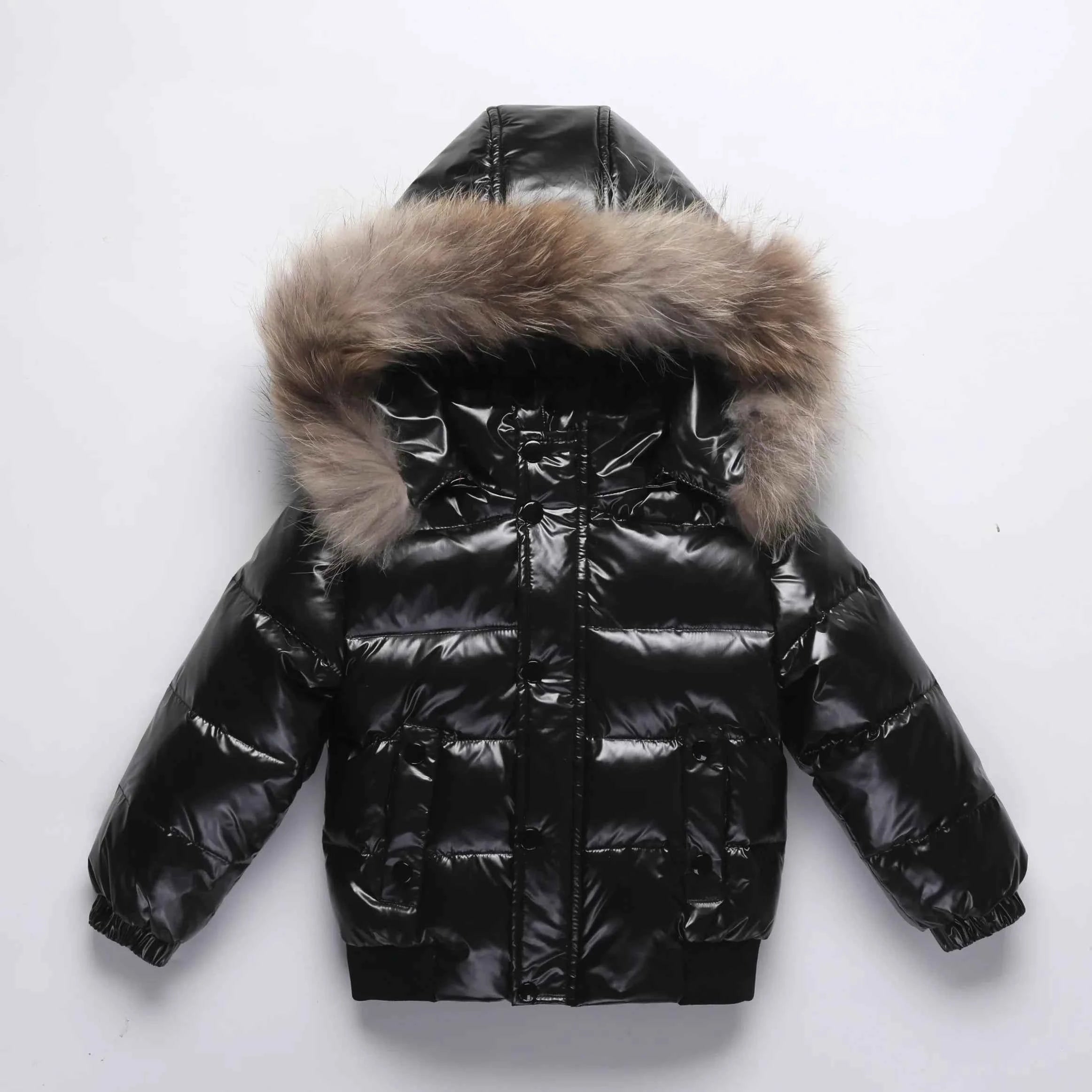 Kids Winter Down Jacket For Real Fur Waterproof Shiny Thick Warm Jackets