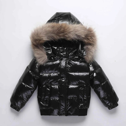 Kids Winter Down Jacket For Real Fur Waterproof Shiny Thick Warm Jackets