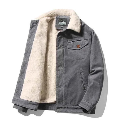 Men’s Corduroy Fleece-Lined Winter Jacket – Warm Casual Coat, Retro Korean Style in Grey, Green, Coffee &amp; Tan