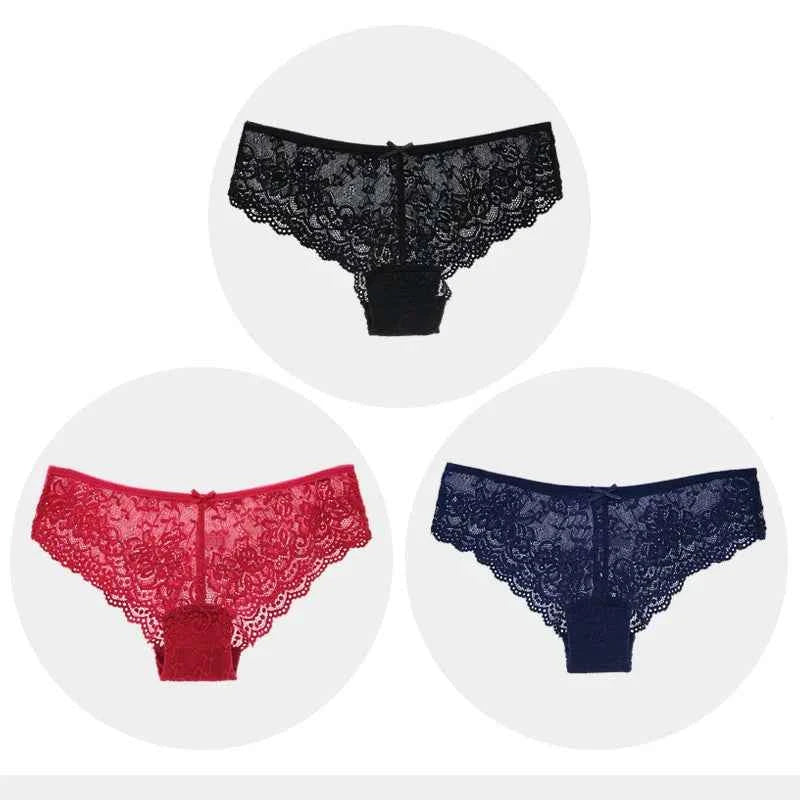 Women Briefs Sexy Full Lace Panties Hollow Out Low-waist Female Shorts Soft Solid Color Breathable Underwear Fast Ship 3pcs/lots