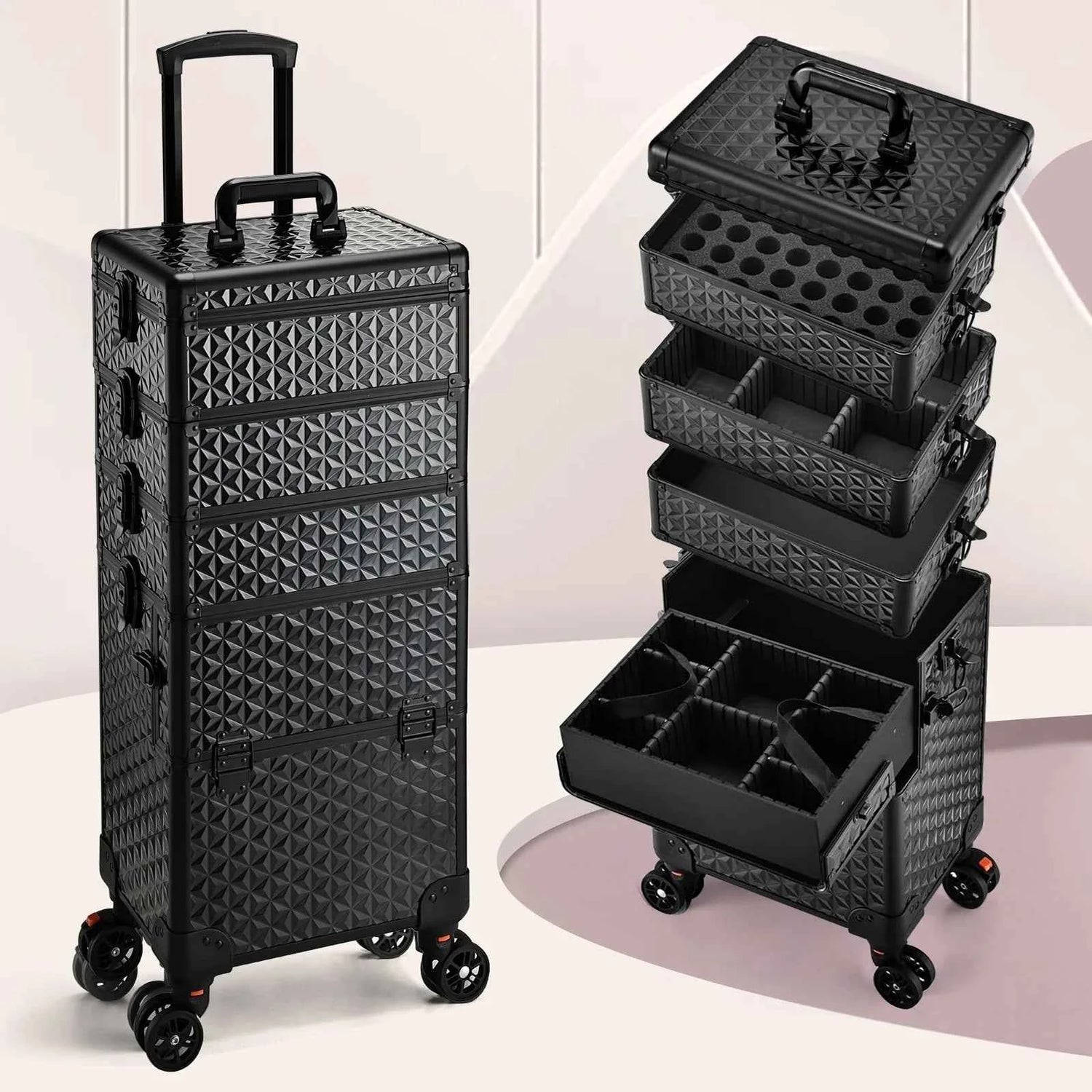 Professional Makeup Train Case on Wheels, Extra Large Cosmetic Case  Rolling Makeup Case Trolley Makeup Organizer with Wheels