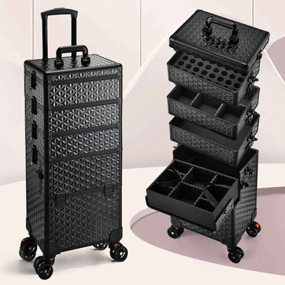 Professional Makeup Train Case on Wheels, Extra Large Cosmetic Case  Rolling Makeup Case Trolley Makeup Organizer with Wheels