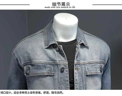 Men’s Classic Denim Jacket – Retro Casual Streetwear Outerwear with Turn-Down Collar and Button Closure, All-Season Fashion Coat