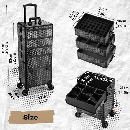 Professional Makeup Train Case on Wheels, Extra Large Cosmetic Case  Rolling Makeup Case Trolley Makeup Organizer with Wheels