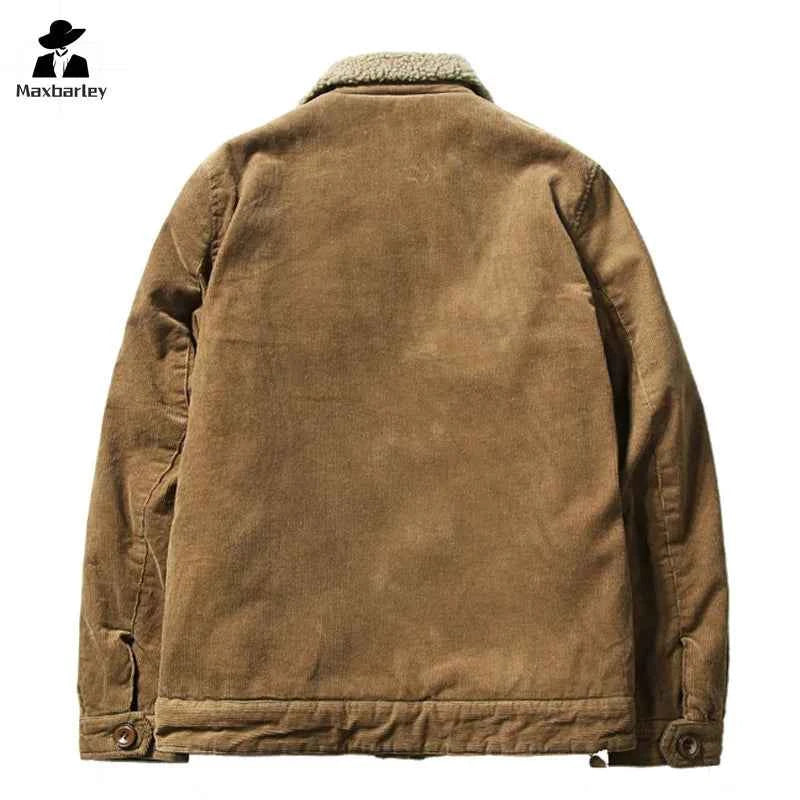 Men’s Corduroy Fleece-Lined Winter Jacket – Warm Casual Coat, Retro Korean Style in Grey, Green, Coffee &amp; Tan