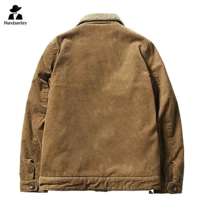 Men’s Corduroy Fleece-Lined Winter Jacket – Warm Casual Coat, Retro Korean Style in Grey, Green, Coffee &amp; Tan