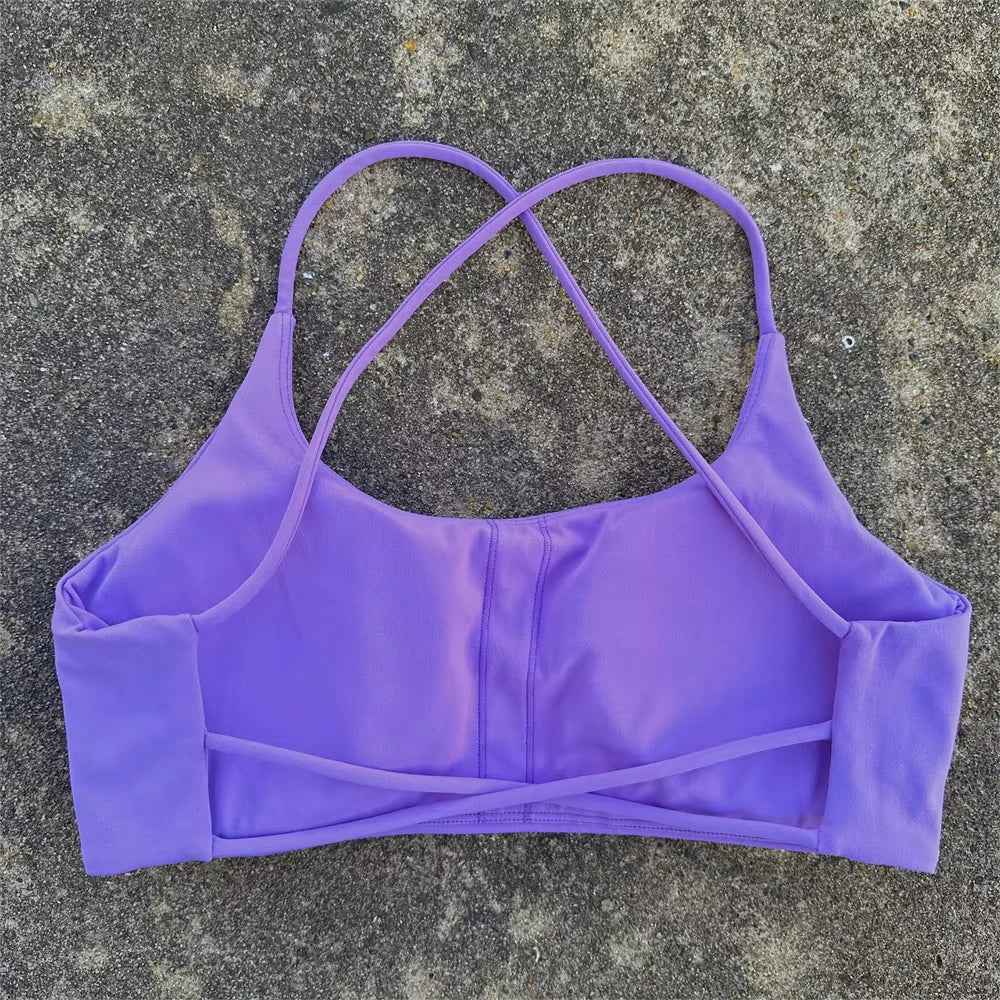 Solid Color Underwear Cross-back Women Fitness Bra Yoga Vest Gym Sport Top Hollow back Push With Chest Pad Four shoulder straps
