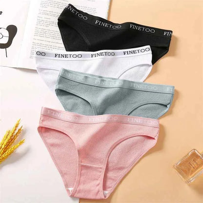 FINETOO 4Pcs Cotton Striped Underwear Women&