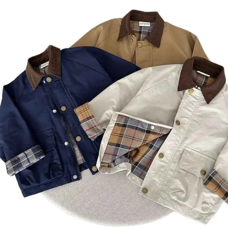 Boys Plaid Lined Jacket, Spring Autumn Cotton Coat