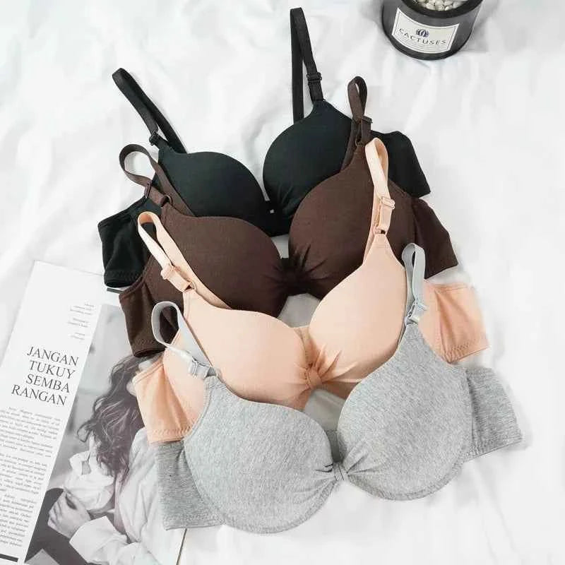 Bras Sexy Women Cotton Gathered Bra Deep V Underwire Ladied Brassiere Push Up Lingerie Solid Bras Backless Intimate Underwear