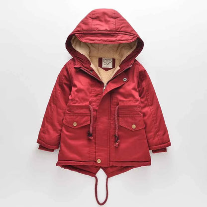 Winter Kids Clothes Plus Velvet Thicken Warm Jacket for Girls Casual Zipper Boys Outerwear Solid Versatile Children&