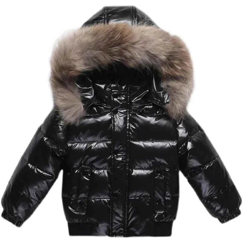 Kids Winter Down Jacket For Real Fur Waterproof Shiny Thick Warm Jackets