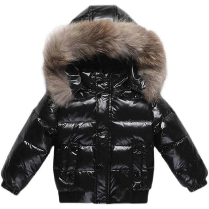 Kids Winter Down Jacket For Real Fur Waterproof Shiny Thick Warm Jackets