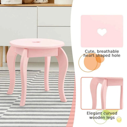 GOFLAME Kids Vanity Set, Princess Pretend Beauty Makeup Table &amp; Stool Set w/ Mirror &amp; Drawer