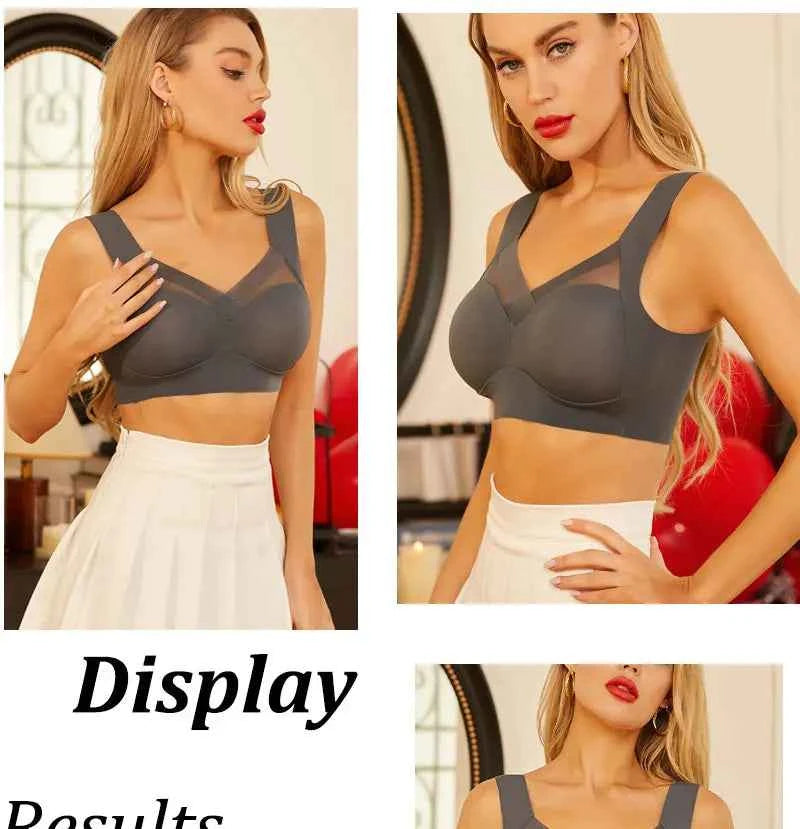 Women Sexy Bra Full Cup Brassiere Female U Back Underwear Lace Splicing Pespective Bralette V Neck Intimates Lingerie Large Size