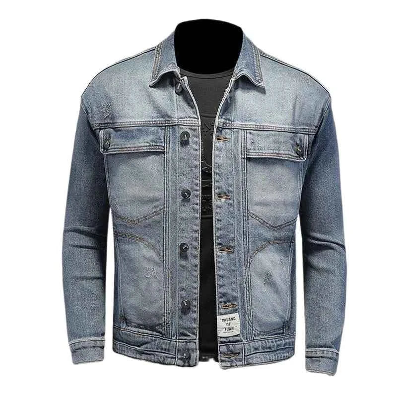 Men’s Classic Denim Jacket – Retro Casual Streetwear Outerwear with Turn-Down Collar and Button Closure, All-Season Fashion Coat