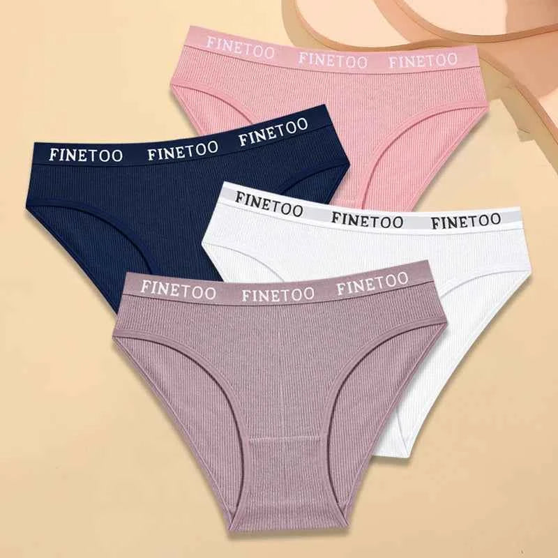 FINETOO 4Pcs Cotton Striped Underwear Women&