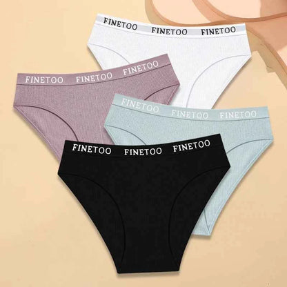 FINETOO 4Pcs Cotton Striped Underwear Women&