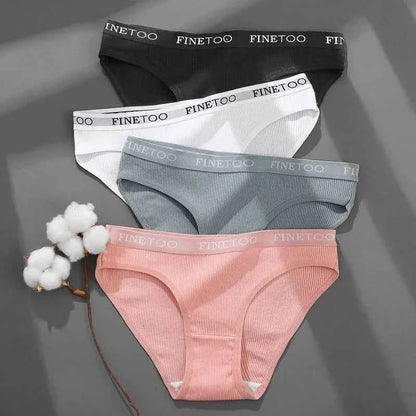 FINETOO 4Pcs Cotton Striped Underwear Women&