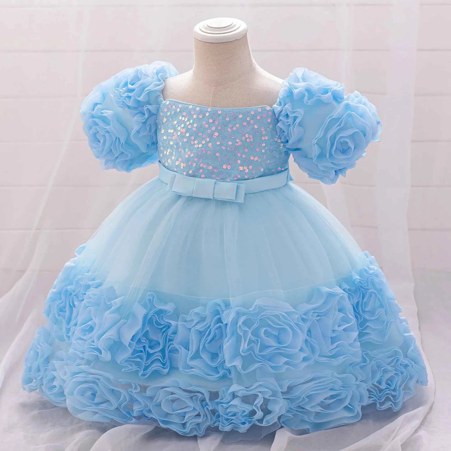 Girls 3D Flower Party Princess Dress for Baby Christmas Gown 1-10 Yrs Birthday Bow Tulle Bridemaid Dresses Wedding Kids Clothing