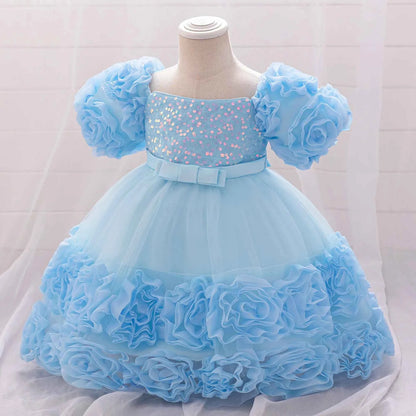 Girls 3D Flower Party Princess Dress for Baby Christmas Gown 1-10 Yrs Birthday Bow Tulle Bridemaid Dresses Wedding Kids Clothing