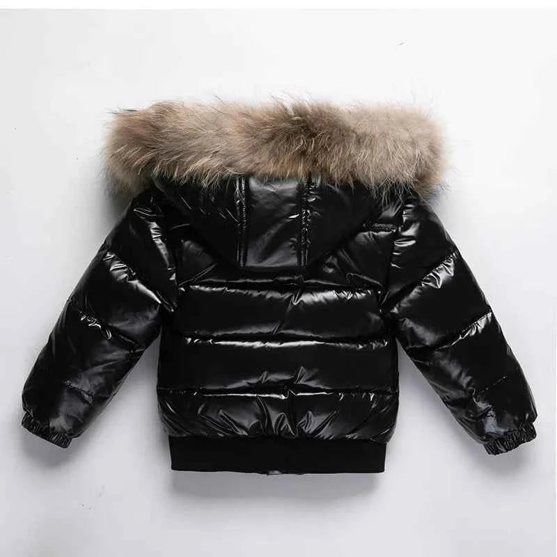 Kids Winter Down Jacket For Real Fur Waterproof Shiny Thick Warm Jackets