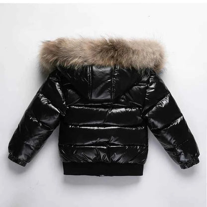Kids Winter Down Jacket For Real Fur Waterproof Shiny Thick Warm Jackets